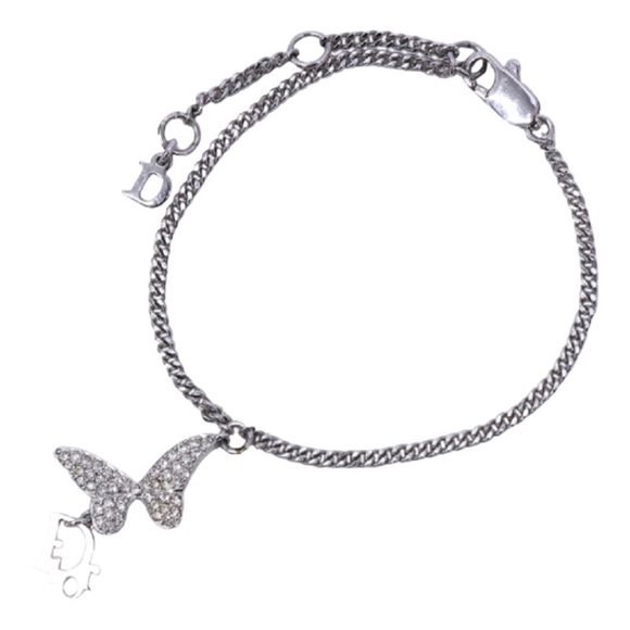 DIOR Butterfly CD Logo bracelet anklet Y2K 2000s Silver Chain - Picture 1 of 4